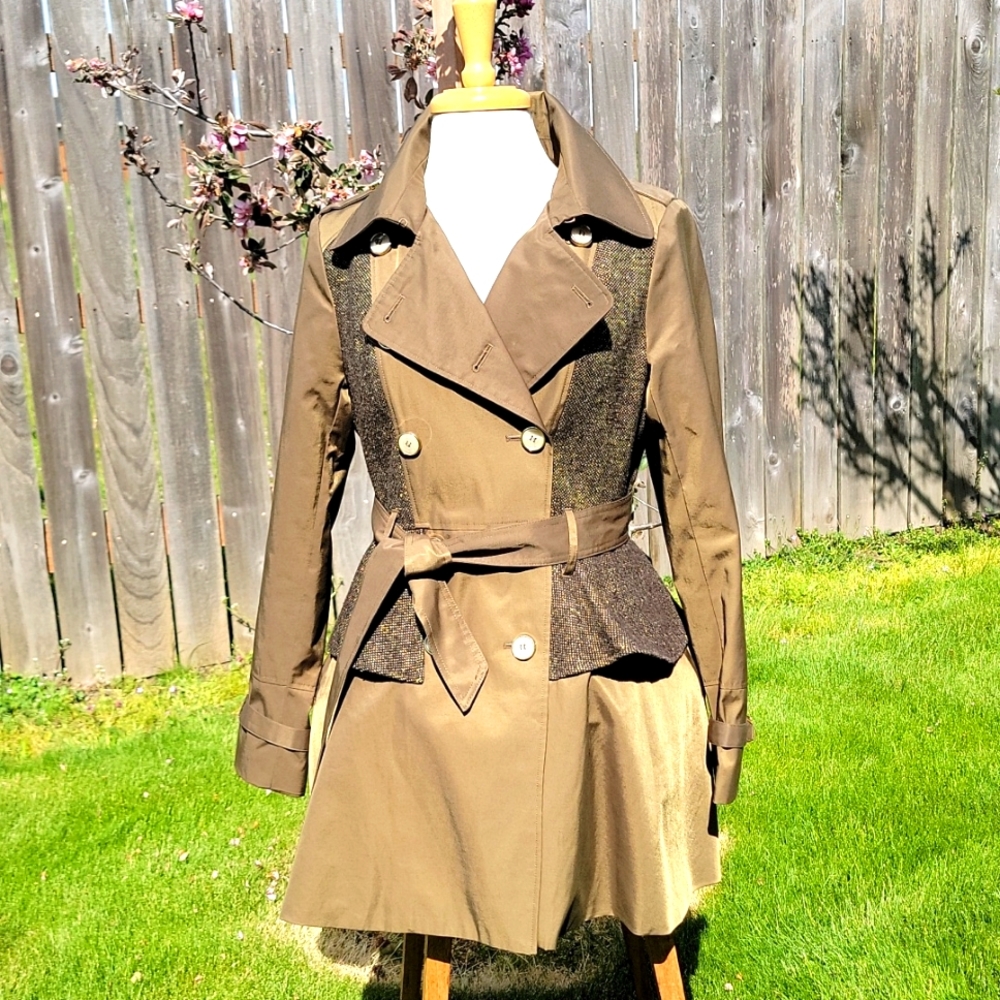 Steve Madden Tweed Peplum Trench Coat